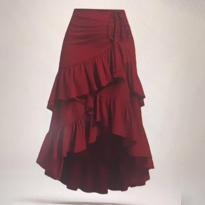 Women Spring Fall High Waist Gathered Bodycon Skirt with Ruffle Hem & Draped Detail