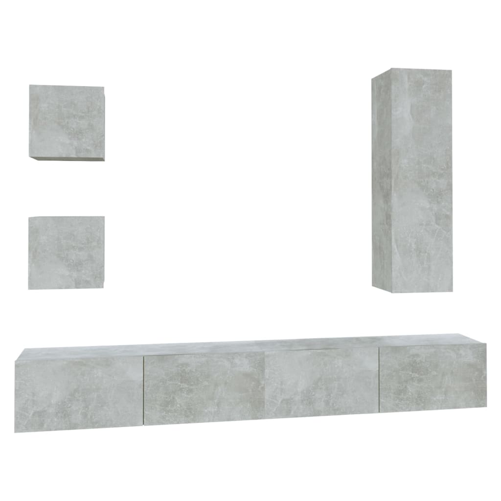5 piece TV cabinet set concrete grey particleboard