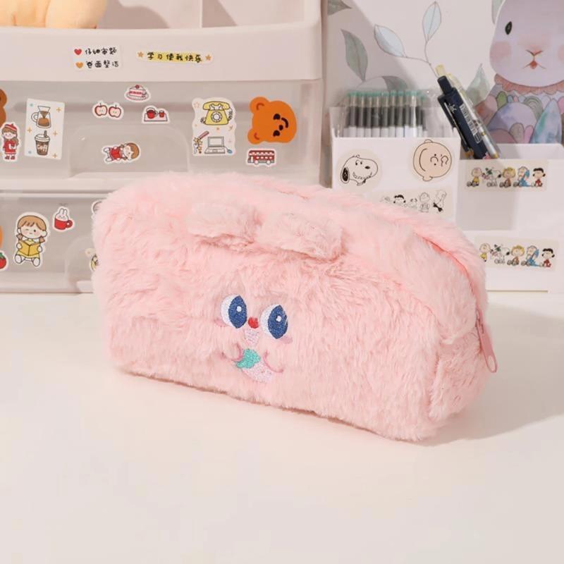 

1Pcs Kawaii Plush Pencil Case Cute Large Capacity Desktop Storage Pen Pouch Makeup Storage Bag Students School Stationery Supplies рожевий