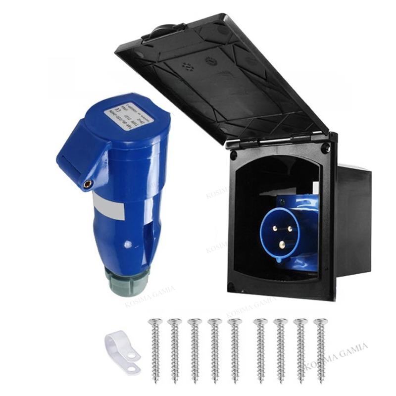 Camper 220V-250V 16A External Flush Hook Up Waterproof Plug Socket Apply To Caravan Camper Trailers Accessories IP44 Rated