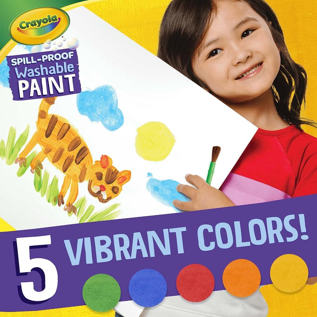 CRAYOLA Spill-Proof Washable Paint Set, 5-Color with Paper Sheets