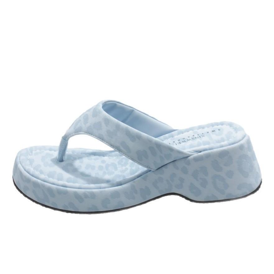 Wear summer high heels sandals toes new slippers leopard print herringbone female slope heel pink clip 2025