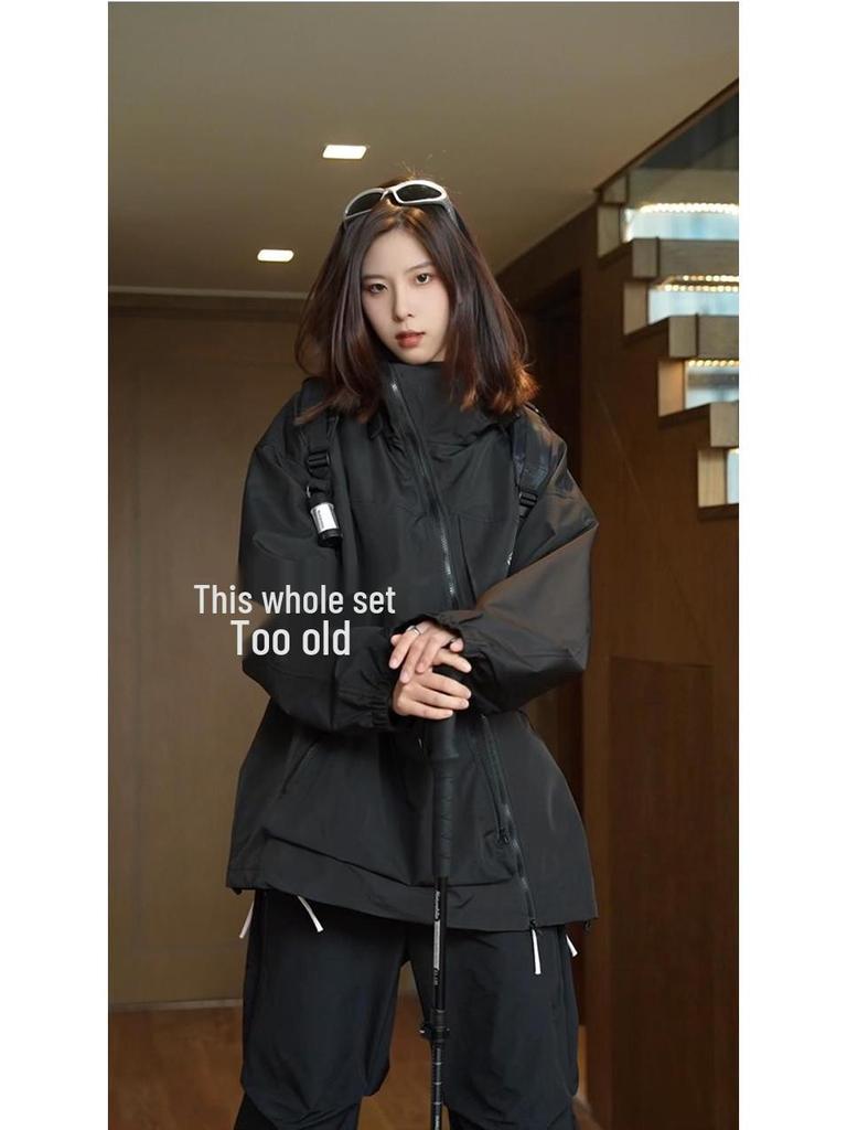 Cortavientos Americano Vintage Unisex: Con capucha, Impermeable, Cremallera oblicua para Otoño/Invierno