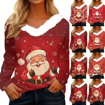 Langarmshirts für Damen, süße Oberteile, Weihnachtsdrucke, T-Shirts, Blusen, lässig, Übergröße, Basic-Oberteile, Pullover
