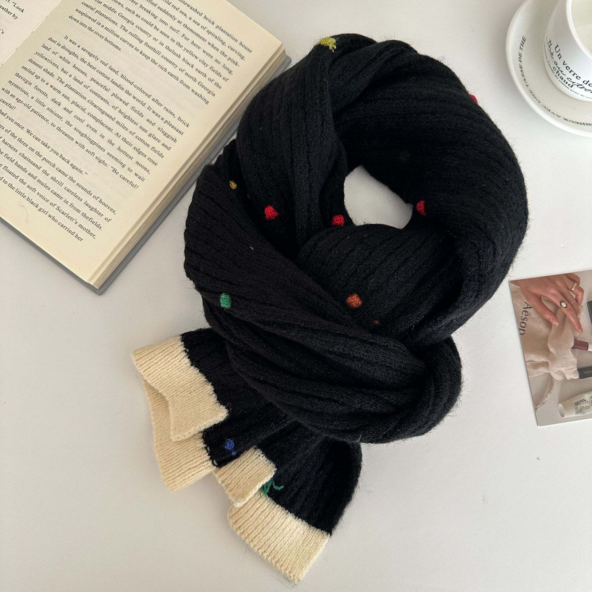 

Solid Color Knitted Scarf for Women Winter Soft Student Couple Knitted Scarf 145*20cm чёрный
