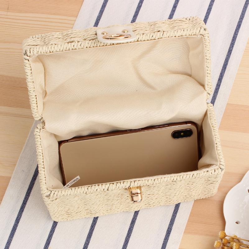 Convertible Crossbody Bag with Box Woven Design, Korean Japanese Inspired Braided Beach Tote, Mini Square Shoulder Purse for Daily & Vacation