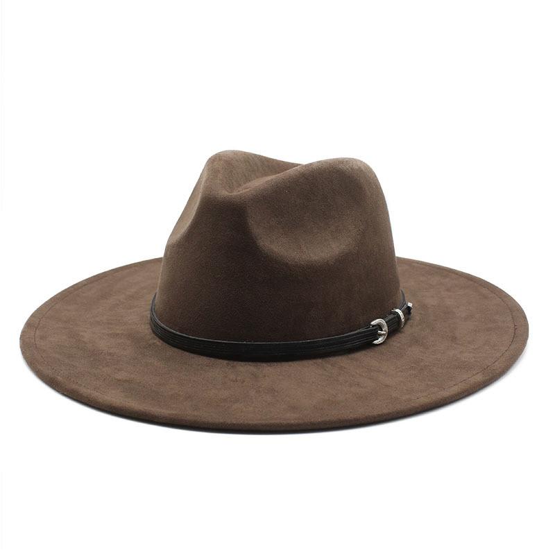 Traditional Ethnic Style Fedora Hat With Suede Fabric And Wide Brim For Winter Wear