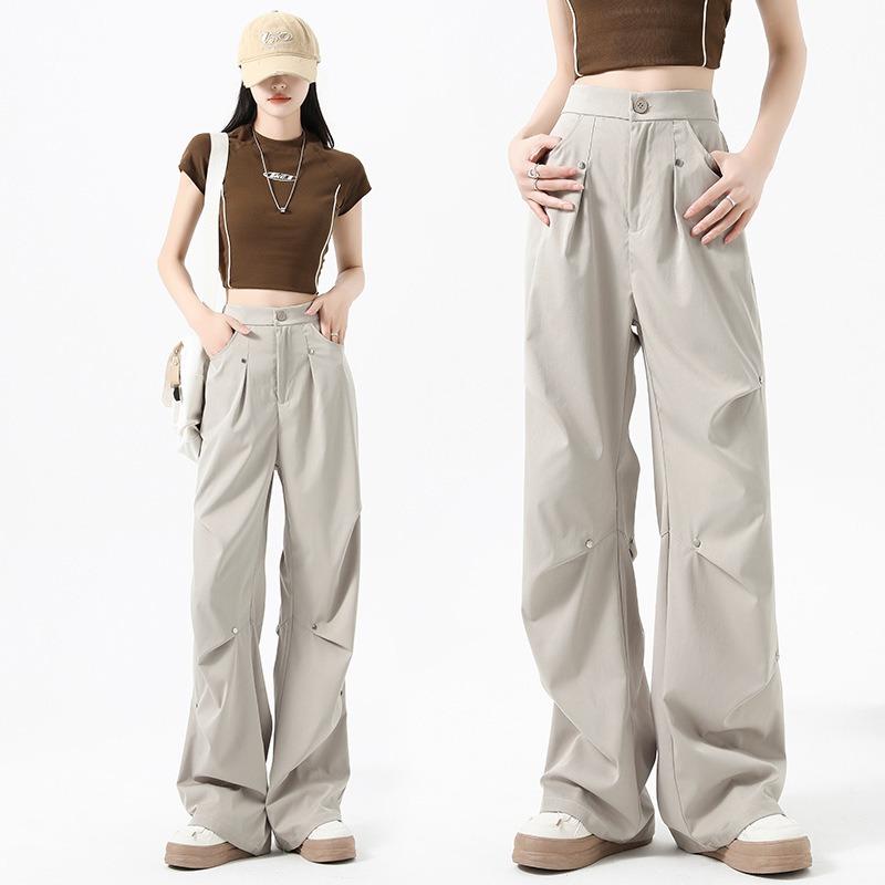 Black Overalls Women's Autumn and Winter New Thin Straight High Street Loose Paratrooper Wide-leg Sweatpants