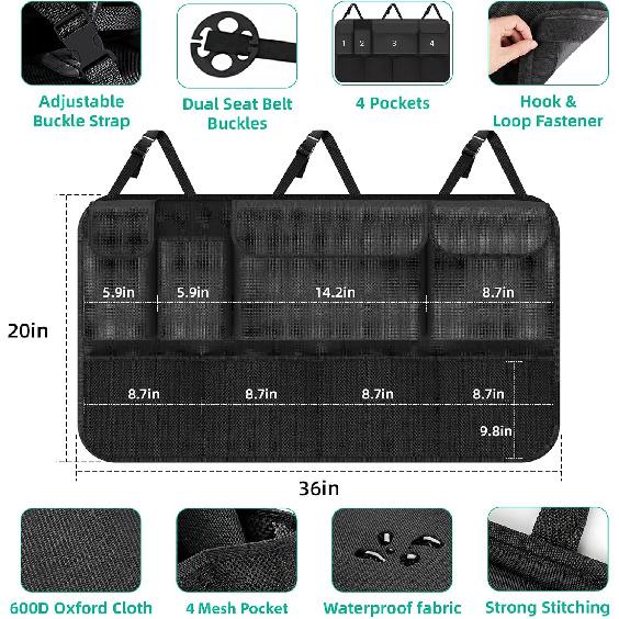 Car Trunk Organizer, Large Capacity Trunk Storage Organizer With 8 Pockets, Sturdy Trunk Organizer Car Accessories For SUV/MPV/Truck, 36"×20"