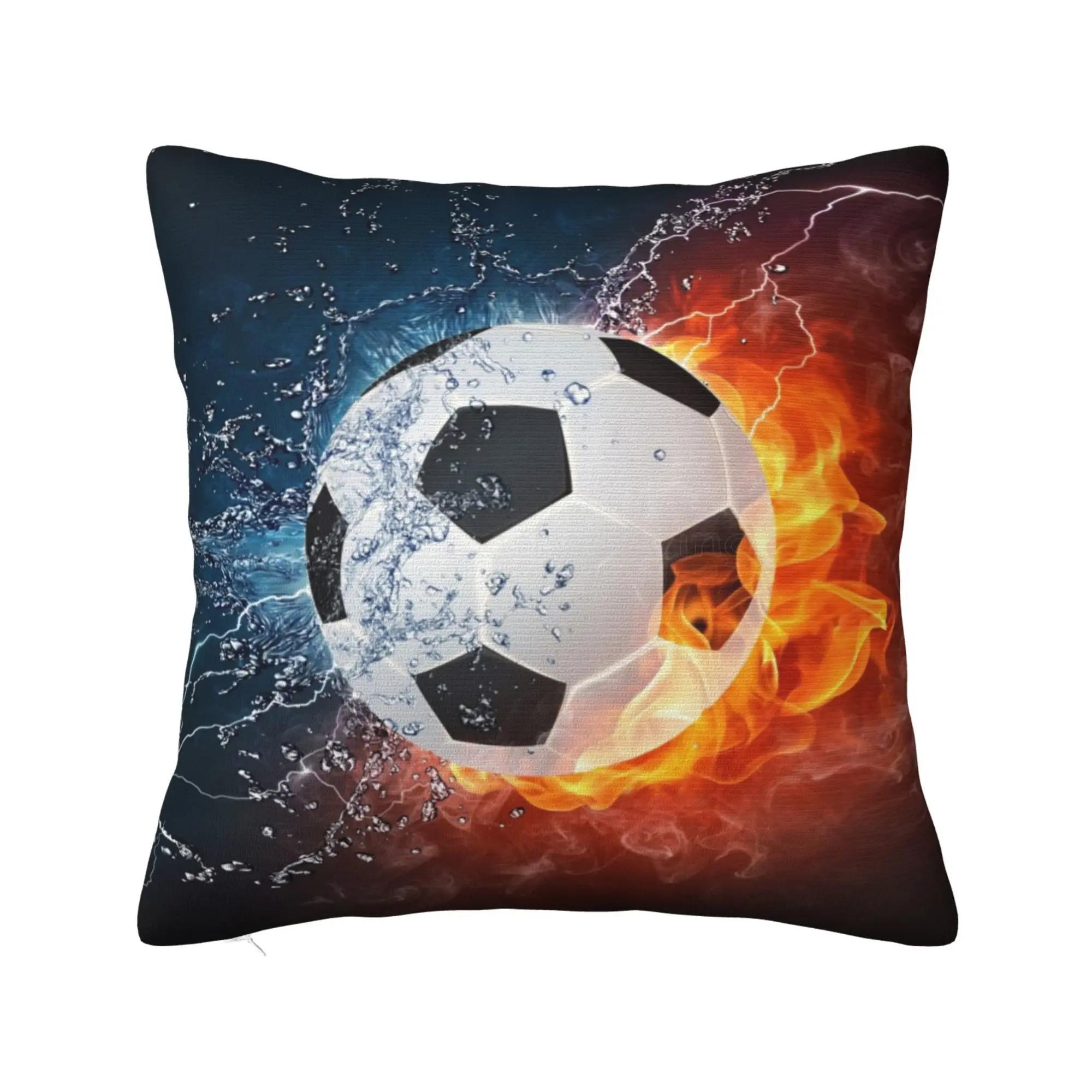 

Soccer Ball In Fire and Water Throw Pillow Case Cushion Cover Soft Pillowcase for Bed Couch Sofa Office Car Decor 18x18 Inches 12x12Inch