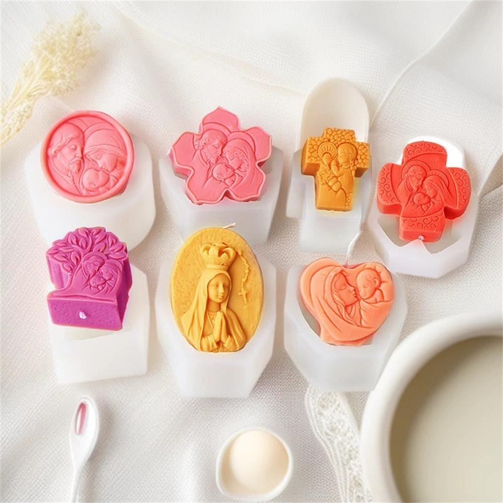Mini Crucifix Jesus Virgin Angel Candle Silicone Mold DIY Saints Statue Candle Resin Plaster Craft Mold Church Home Decoration