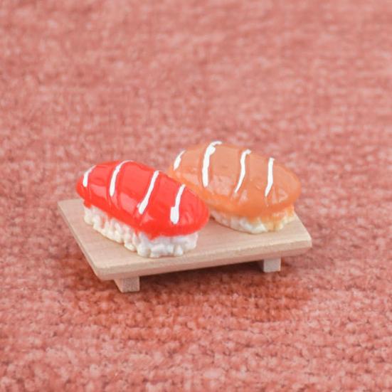 1 Set 1:12 Dollhouse Food Realistic Miniature Sushi Model with Plate Pretend Play Toy for Micro Landscape