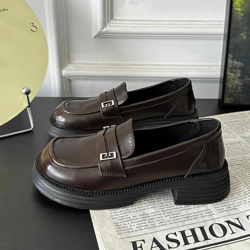 

Туфли Мэри Джейн на высоком каблуке, женские, универсальные, на металлической платформе, с толстым каблуком, без застежек, маленькие кожаные туфли для девочек, туфли-лодочки для студентов 40 коричневый