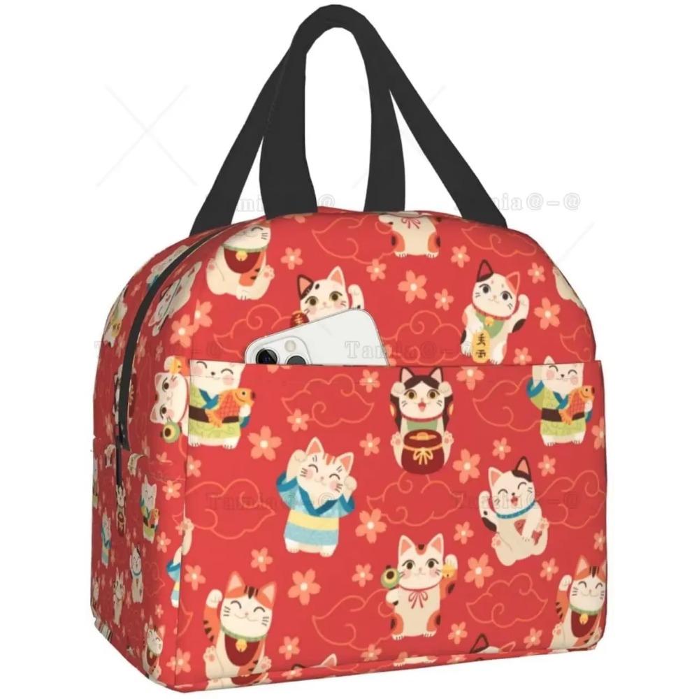 Cat Insulated Lunch Bag Reusable Cooler Thermal Tote Bag with Front Pocket for Women Men Travel Work Hiking Picnic Lunch Box