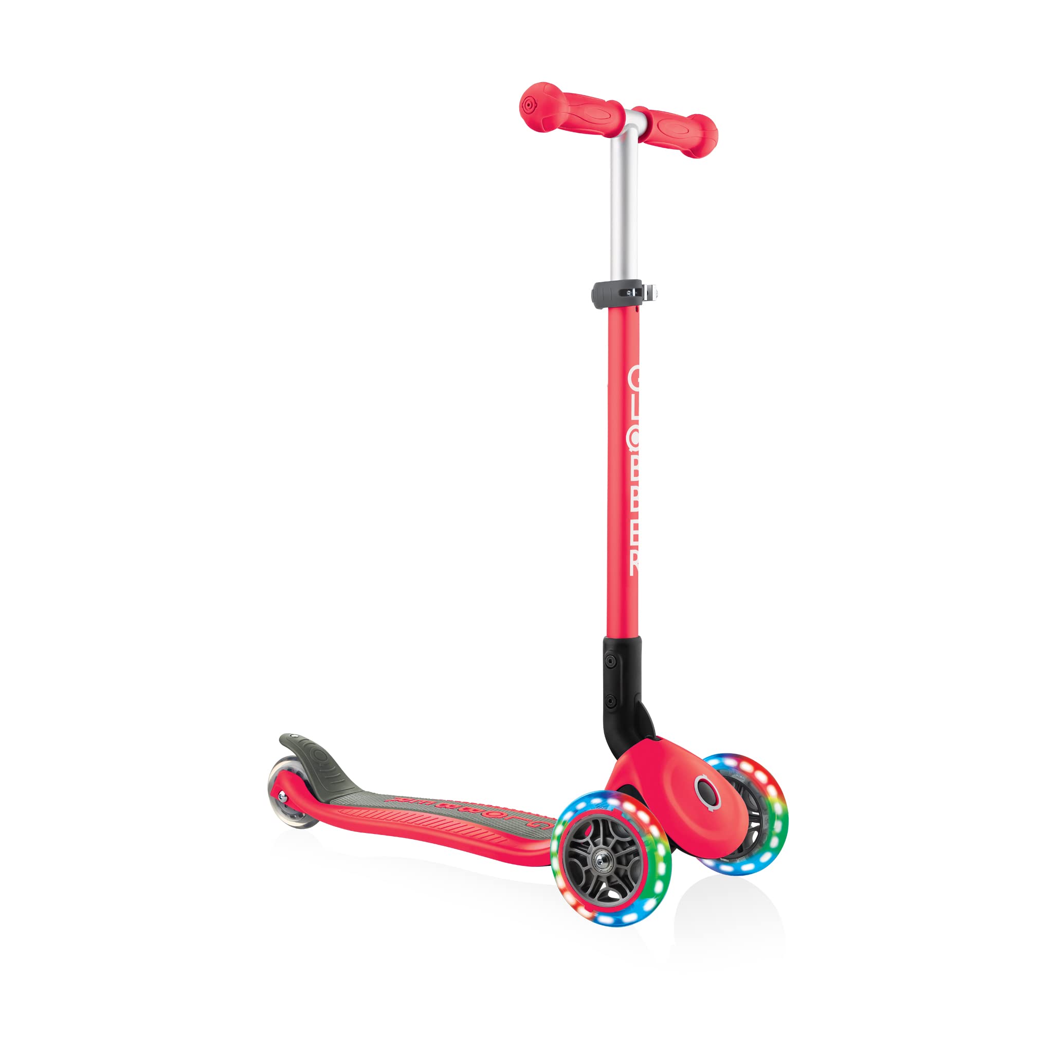 

GLOBBER Primo Foldable Kick Scooter with Flashing Foot Perfect for Outdoor Kick Red Lights, 3-Wheel Brake, Play, Kids Ride-On Scooter, (WLGB432102)