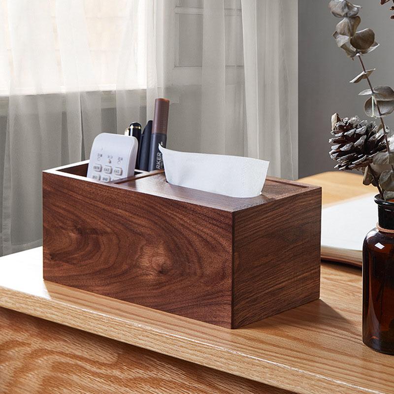 Amgo Walnut Tissue Box Table Napkin Dispenser Wood Paper Holder DecorativeHome Office Hotel