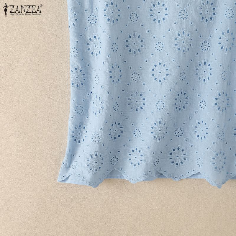 ZANZEA Women Casual Round Neck Sleeveless Lace Crochet Patchwork Loose Vest Tops