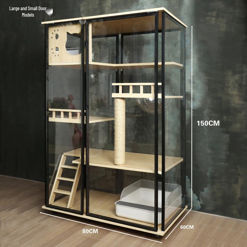 Transparent Three-Layer Luxury Indoor Cat Villa with Spacious Wood Design