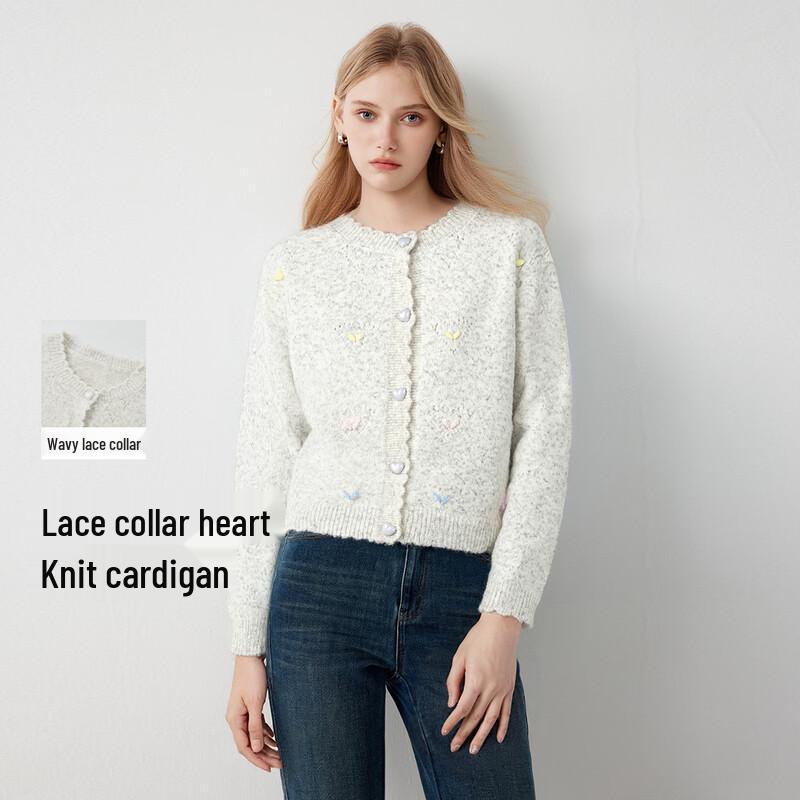 FivePlus Women s Embroidered Heart Wool Blend Cardigan Sweater One Size (160/84A)