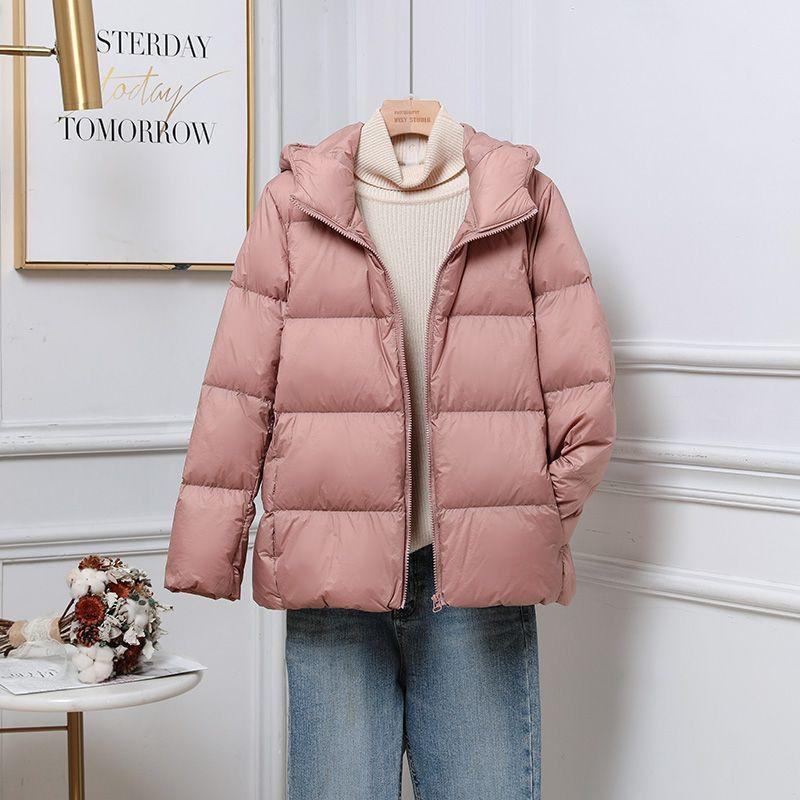 Thin and Light Down Jacket Women's Shopping Mall Hooded Slim% White Duck Down Plus Size Light Cocoon Bread Jacket Thick