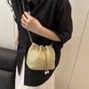 Straw Belt Chain Bucket Bag Women's New Summer Commuting Korean Simple Solid Color Shoulder Messenger Bag