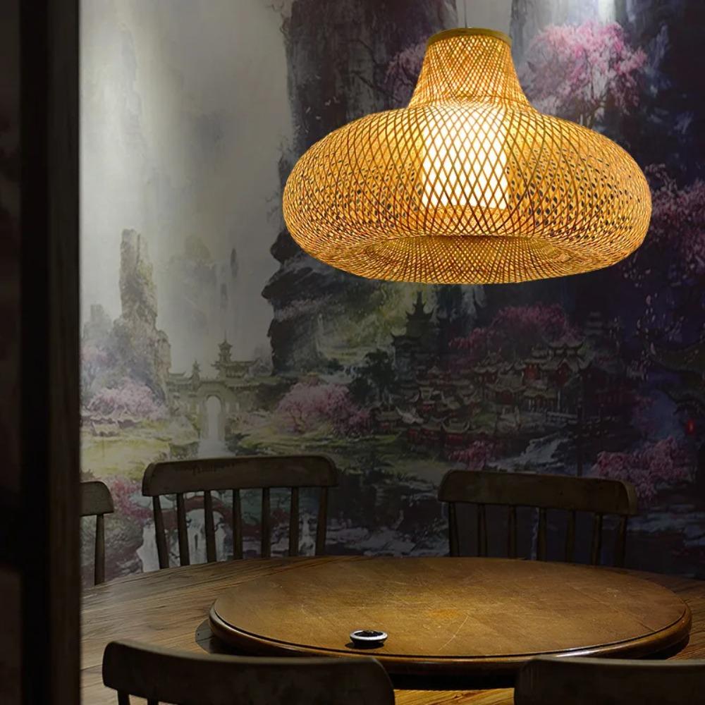 Japanese Style Rattan Pendant Lamp 50CM Hand Knitted Bamboo Lantern With Woven Lamp Shade Living Room Chandelier Ceiling Lamp