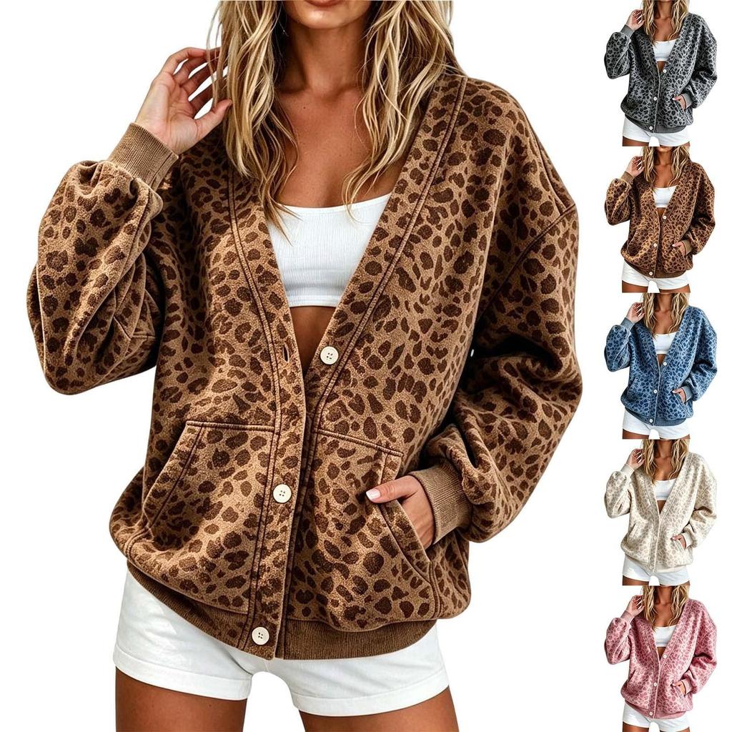 Women's Fashion Loose Fit Long Sleeve Button Front Cardigan Top
