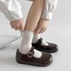 French red round head shallow mouth inner height-increasing single shoes women's 2025 new summer retro versatile soft-soled Mary Jane shoes