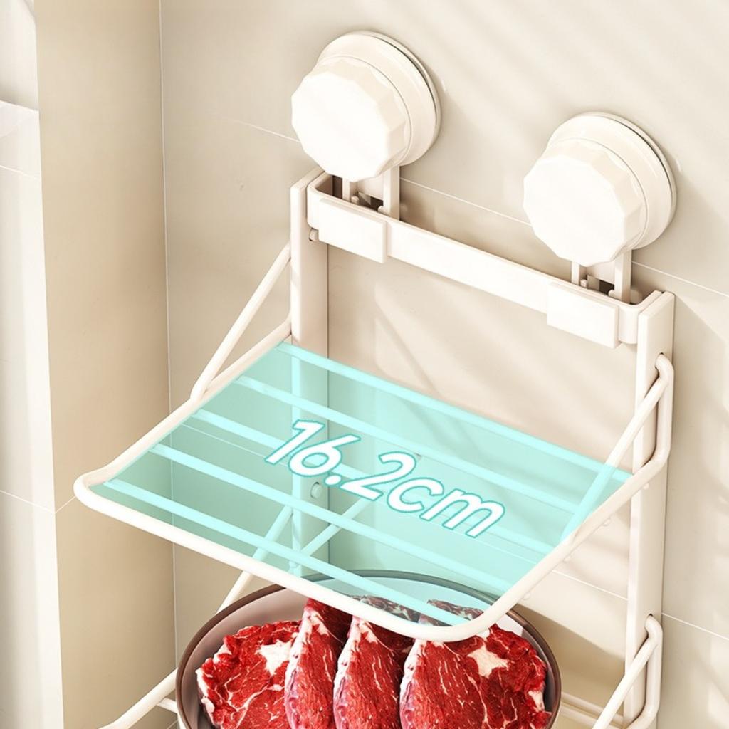 Suction Cup Storage Rack, Kitchen Wall Mounted Multifunctional Side Dish Tray, Foldable Multi-layer Fruit and Vegetable Storage Rack