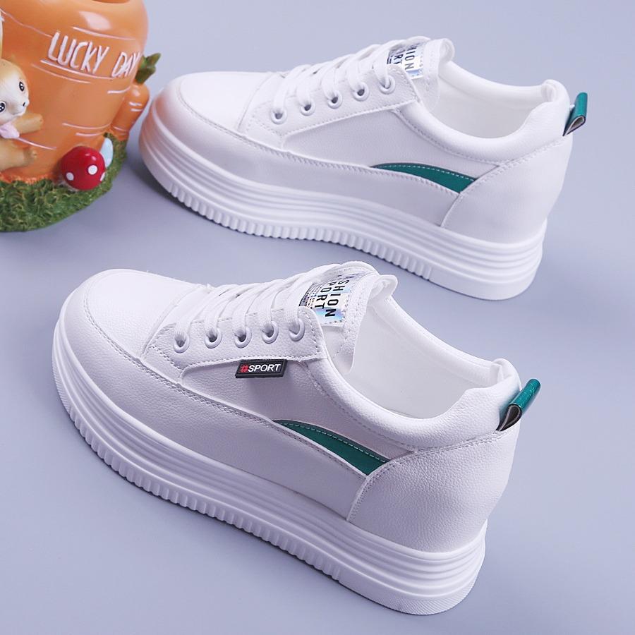 Muffin-Plateau Damenschuhe 2025 Frühling und Sommer neue lässige und dünne Damen-Einzelschuhe vielseitig Innenhöhe erhöhen Low-Top kleine weiße sh