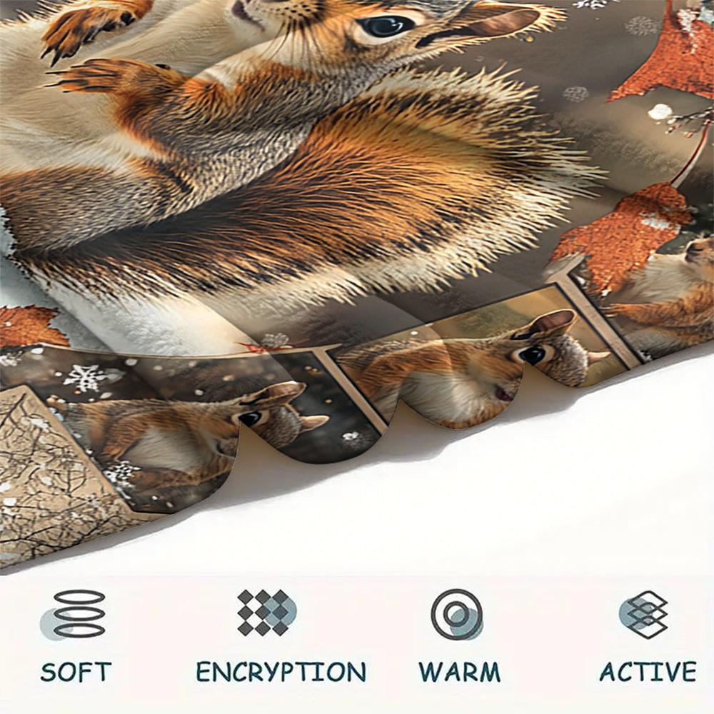 Squirrel Print Flannel Blanket, High quality Comfortable for All Seasons, Home Decor, Warmth and Comfort, Perfect for Christmas Gifts