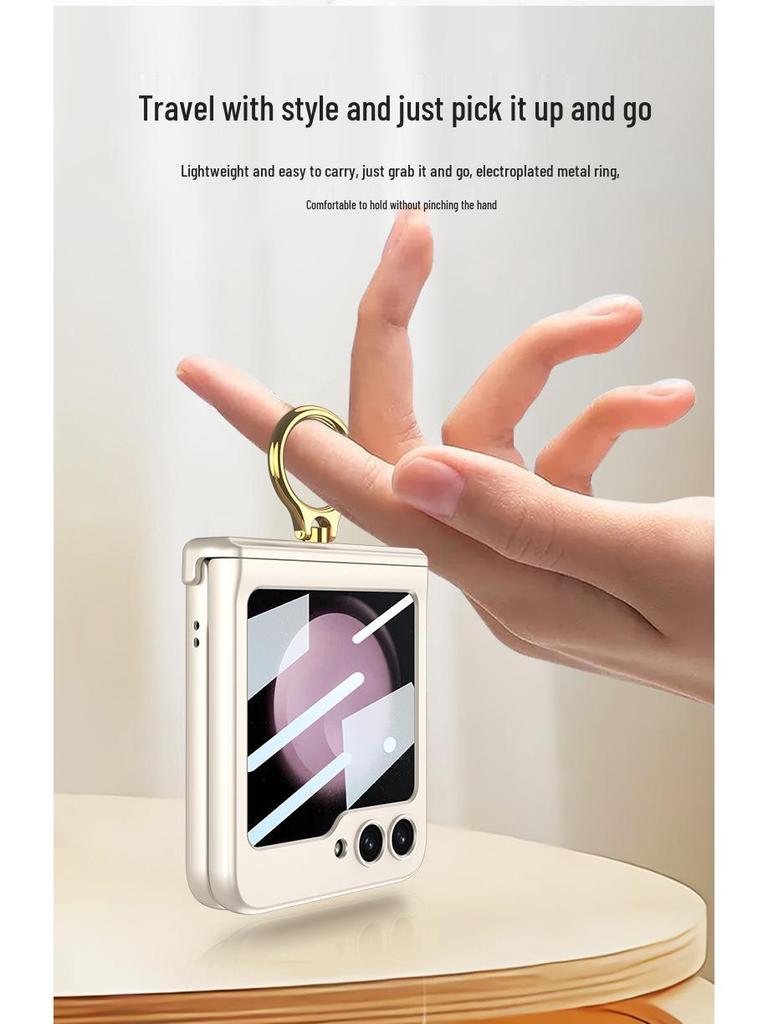 Samsung Z Flip 5 Magnetic Foldable Frosted Ring Holder Case - Anti-drop Protective Cover for Couples