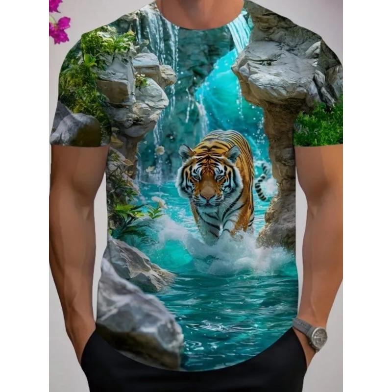 Summer Men's 3D Printed Crew Neck T-Shirt Fashion Versatile Trend Breathable Casual