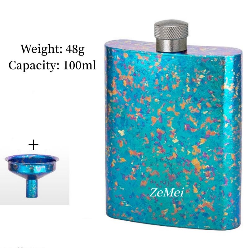 Portable Pure Titanium Hip Flask,3.4oz Spirits Vodka Cup Outdoors Whiskey Hip Flask,Flat Shape Flagon Men Gift Multiple Options