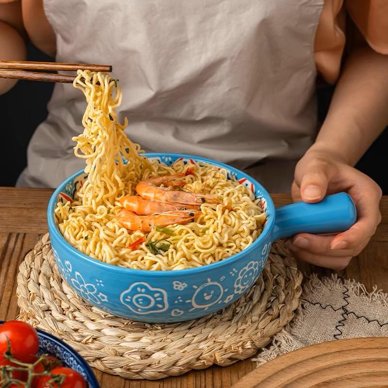 Bohemian Ceramic Handle Bowl, Home Creative Fruit Salad Bowl, Instant Noodle Bowl With Handle, Oven Baking Bowl, Heat-Resistant