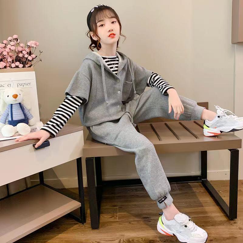 Girls  Spring and Autumn Suit Leisure Sports Three-piece Set Children's Clothing College Style