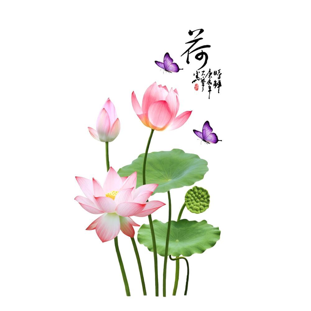 PVC Flower Koi Sticker 3D Effect Self-adhesive Glass Door Sticker Anti-static Chinese Style Lotus Wall Sticker Bedroom Decor