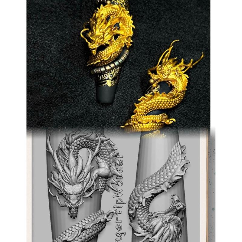 Nail Art Silicone Mold Beautiful 3D Nails Molds Dragon Year Nail Stencils Sculpture Mould Decorations for Manicurists