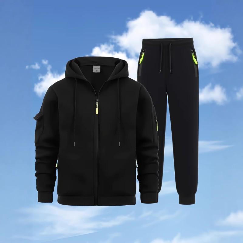 Mens Casual Tracksuit Loose Fit Multi-Pocket Workwear Sport Set