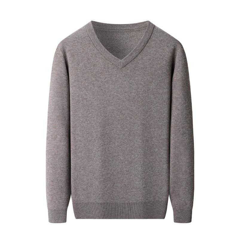 Men's Versatile V-Neck Cashmere Sweater: Warm Autumn/Winter Knit for Middle-Aged & Young Adults