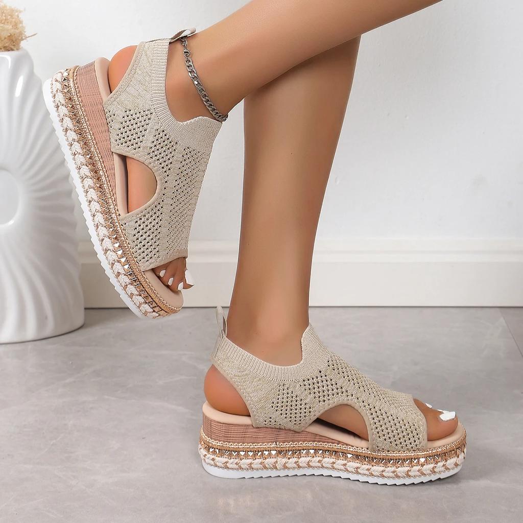 Women Wedges Sandals New Summer Plus Size Comfortable Shoes for Women Knit Elastic Slip On Lightweight Walking Sandals Women