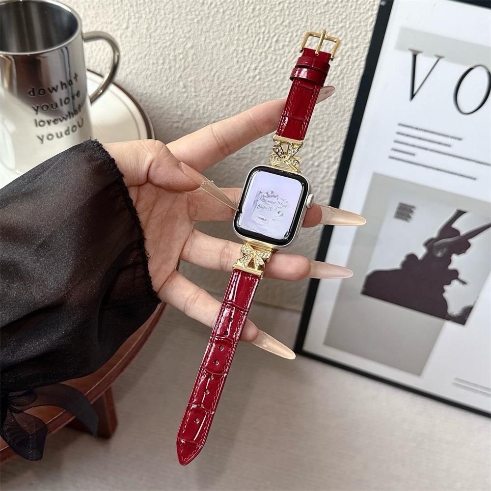 

Metal+Leather Strap for Apple Watch Ultra 3/2 49mm 44 38 40 46mm Women Bowknot Band for Iwatch Series 11 10 9 8 7 6 SE3 Bracelet 38/40/41/42S10 красный