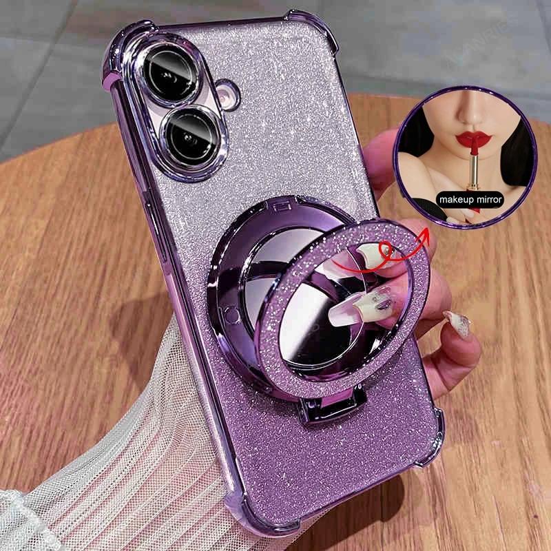 For Samsung Galaxy A06 A05 A04 A04e A03 Core A51 A03s A02s Four Corner Anti-shock Plating Case A 06 05 Makeup Mirror Stand Cover