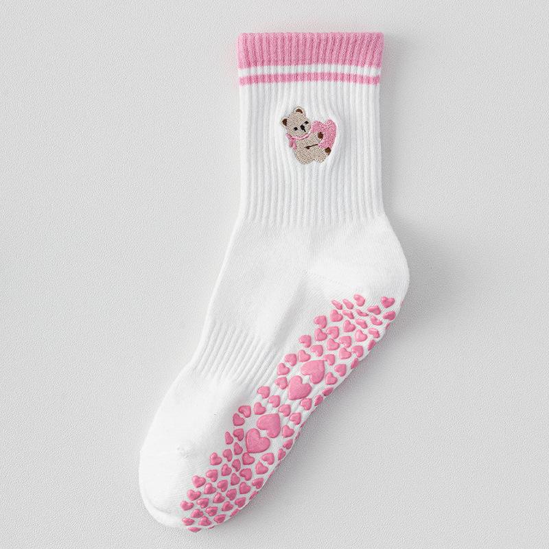 Cartoon Yoga Socken, Damen Professionelle Anti-Rutsch Mid-Calf Socken, Pilates Sport, Indoor Fitness, Weiße Bodensocken