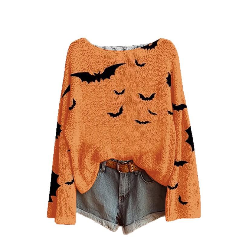 Womens Loose Long Sleeve Knit Sweater 3D Print Halloween Casual Top