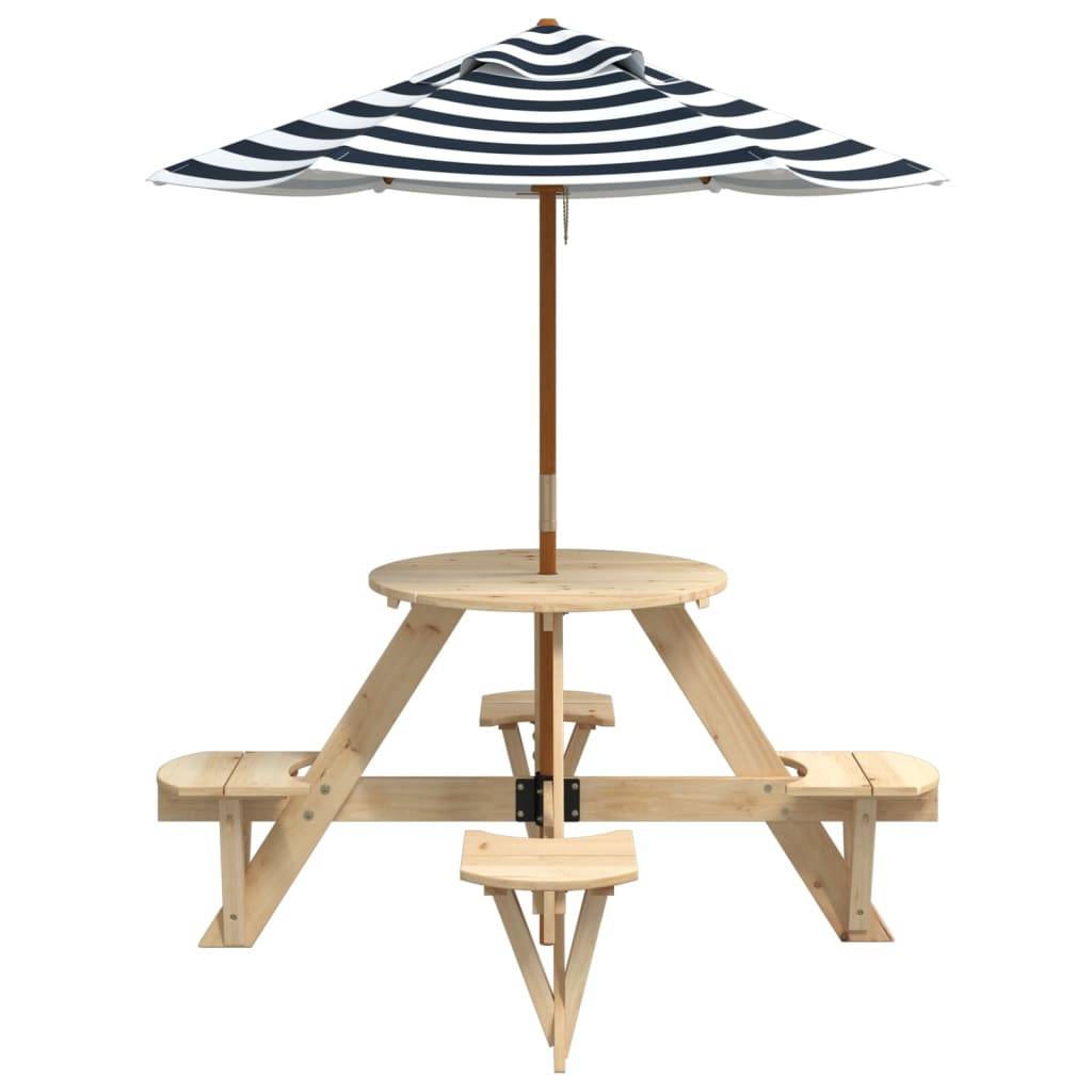 Vidaxl Picnic Table For 4 Children, Round, With Umbrella, Fir