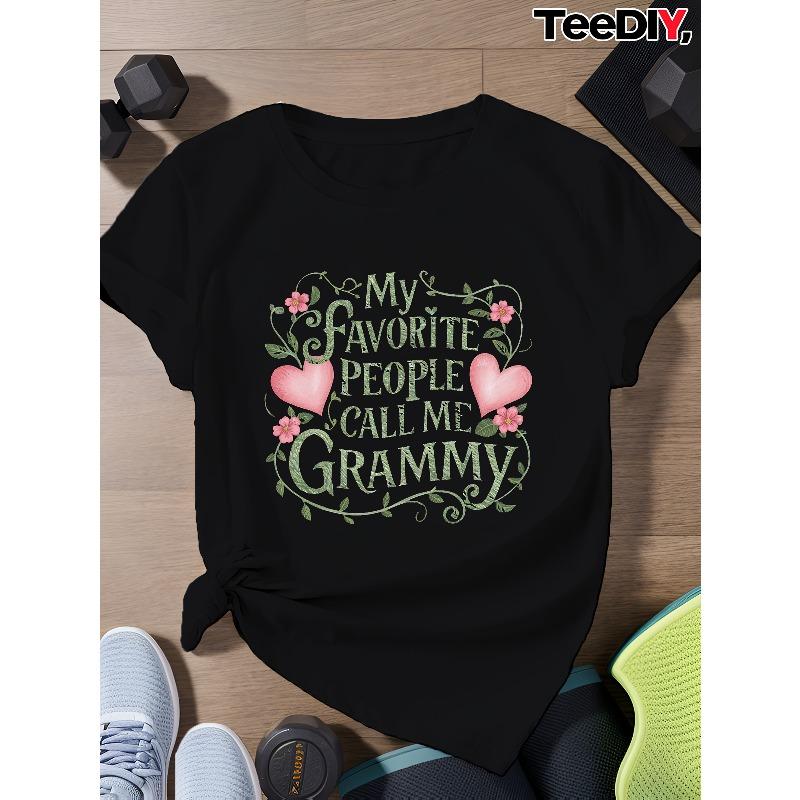 

European Size MY FAVORITE PEOPLE CALL ME GRAMMY Women S Plus Size Sports Short Sleeve T-Shirt 4XL чорний