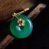 Classic Simple vintage Crystal Flower Broche Natural Hotan Jade Green Round Brooches for Women Banquet Jewelry