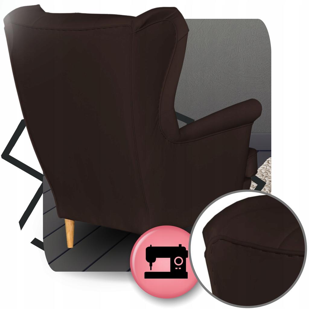 Fotel Uszak eko skóra Gaja z podnóżkiem Skandynawski Family meble brąz ciemny