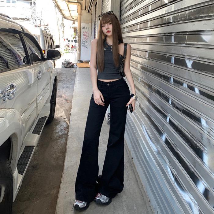 YC&2 Retro Spicy Girl Low-Waist Wide-Leg Flared Jeans for Women - Slimming, Micro-Elastic, Versatile, Spring/Summer